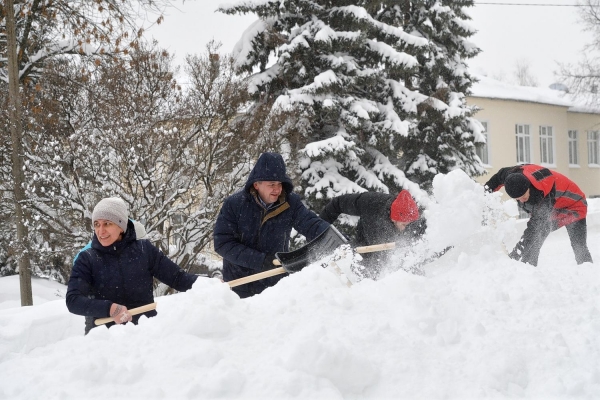 Члены правительства Удмуртии расчистили снег на территории детского больничного городка в Ижевске