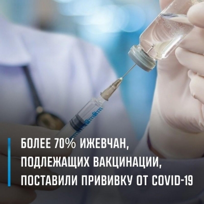 Прививку от коронавируса сделали более 70% жителей Ижевска, подлежащих вакцинации