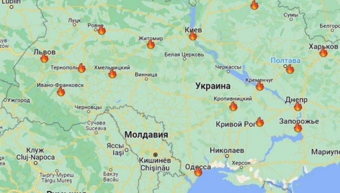 Опубликована карта сегодняшних ракетных ударов по территории Украины